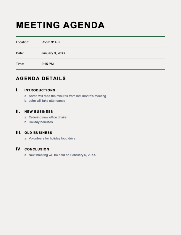 Classic meeting agenda